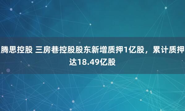 腾思控股 三房巷控股股东新增质押1亿股，累计质押达18.49亿股